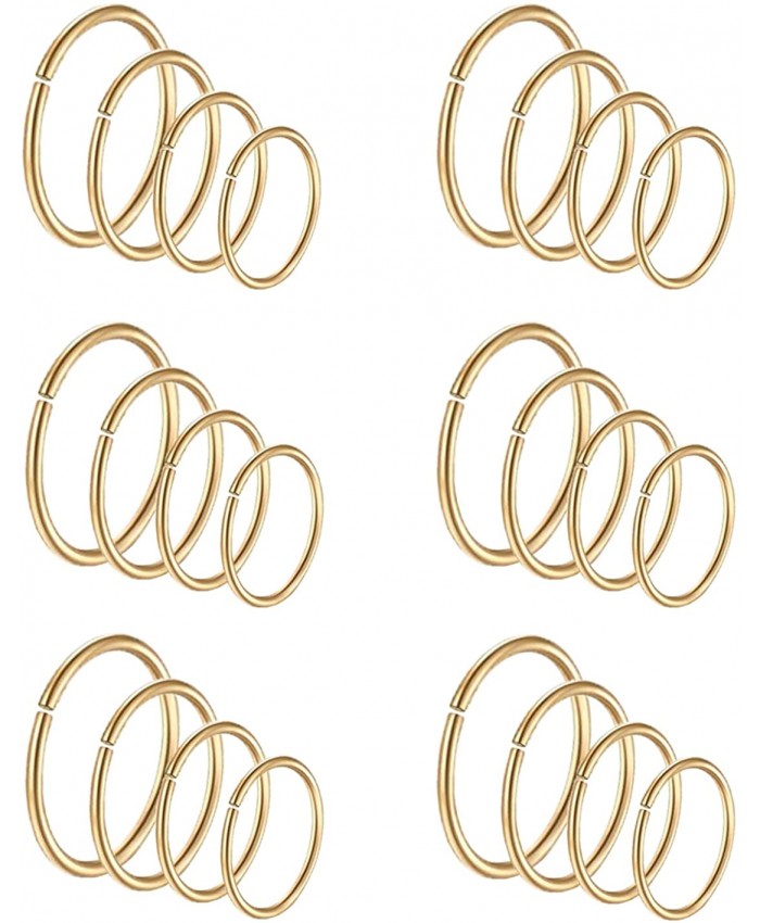 Masedy 24Pcs 20G 316L Stainless Steel Nose Rings Hoop Tragus Cartilage Helix Piercing Lip Septum Ring Gold Bendable