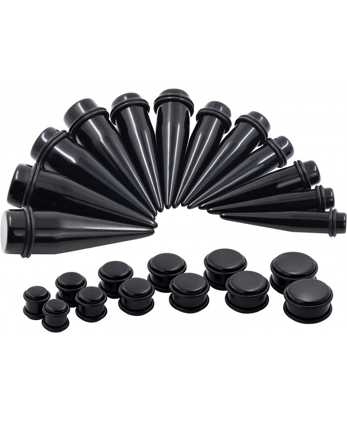 Oyaface 24PC Big Gauges Kit Ear Stretching 00G-20mm Acrylic Taper Plug Tunnels Piercing Black Kits