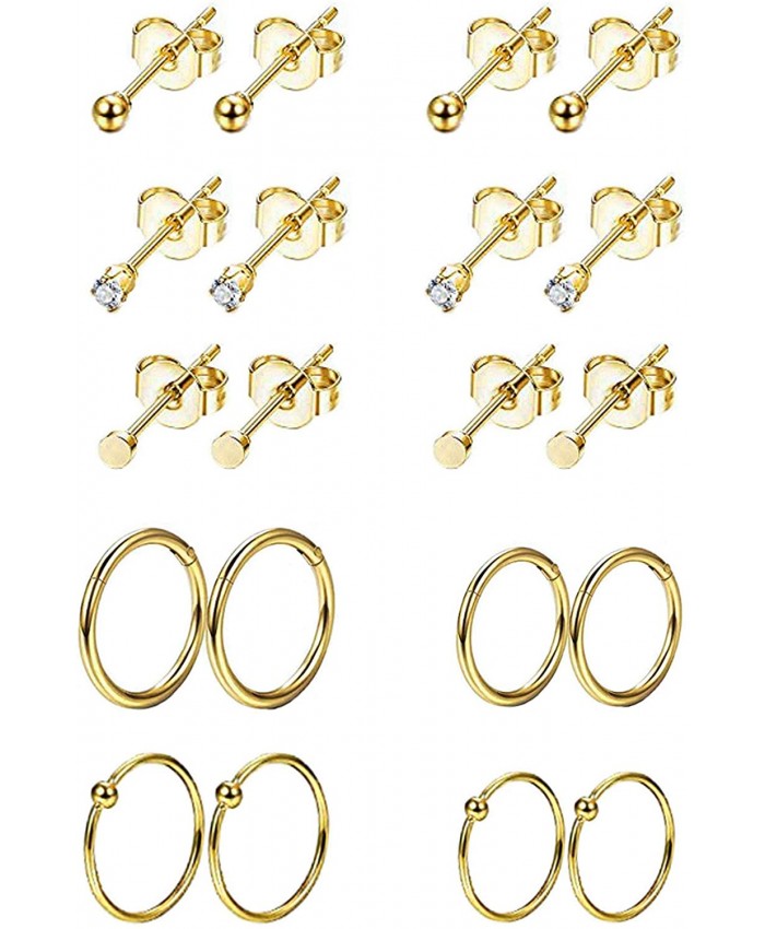 REVOLIA 10Pairs Stainless Steel Cartilage Earrings for Men Women Stud Earrings Ball CZ Tragus Helix Piercing G