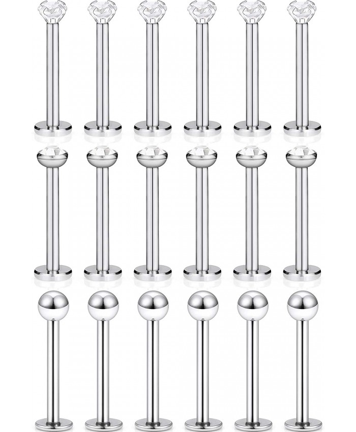 SCERRING 18PCS 16g Stainless Steel Clear Cubic Zirconia Labret Monroe Lip Tragus Cartilage Helix Earring Ring Body Piercing Jewelry 10mm - Silver