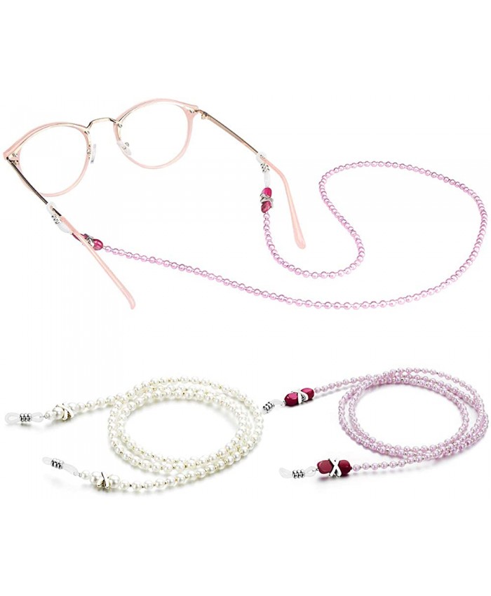 [2 Pack] Pearl Eyeglasses Holder Strap Cord Tomorotec Eyeglass Retainer Premium Pink Beaded Eyeglasses String Holder Chain Necklace Glasses Cord Lanyard with Free Microfiber Cleaning Cloths at  Men’s Clothing store