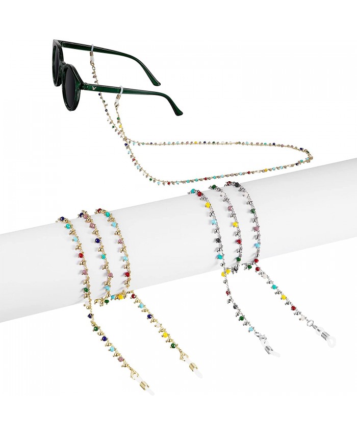 2 Pieces Eyeglasses Chains for Women Colorful Beaded Glasses Holder Strap Eyewear Necklace Chain Cord with 2 Pairs Silicone Anti-Slip Hooks Gold And Sliver at  Women’s Clothing store