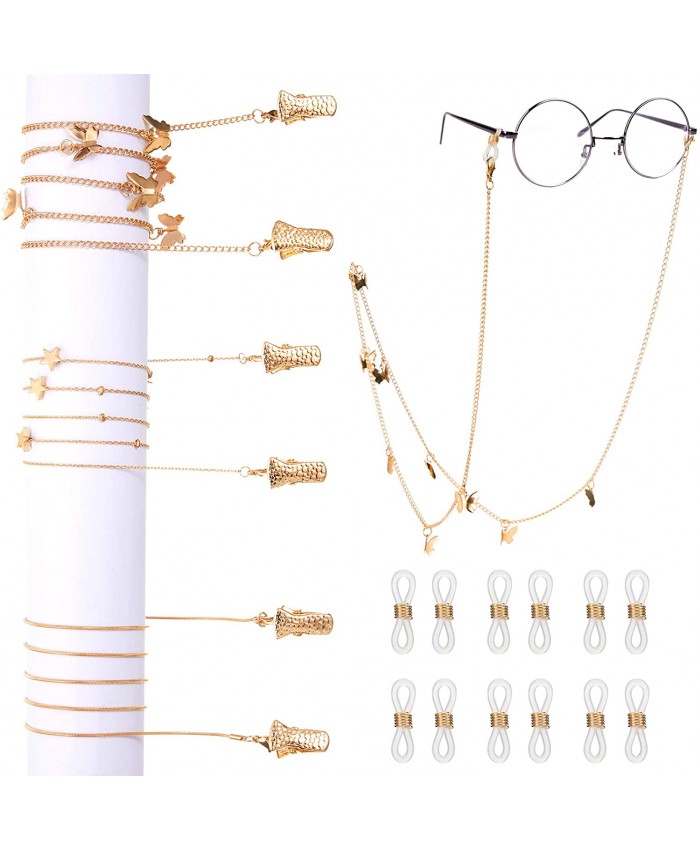 6 Pieces Metal Eyeglass Chain with Clips Decorative Glasses Chain Convenient for Women Eyeglasses Holder Hang Around Neck Gold 3 Styles at Women’s Clothing store