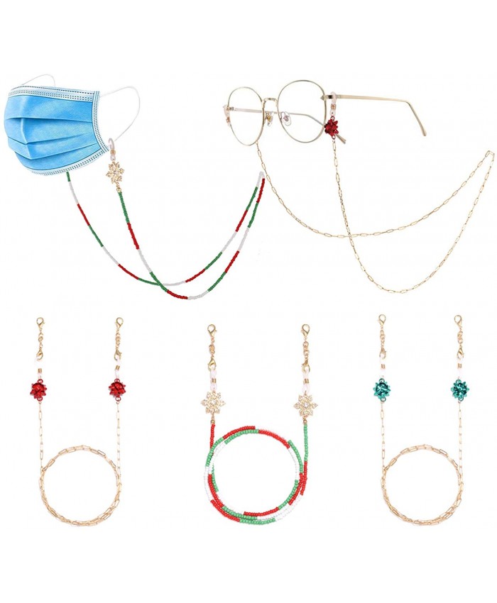 Christmas Mask Eyeglasses Chain Lanyards for Women Statement Present Bow Face Cover Strap Holder at Women’s Clothing store