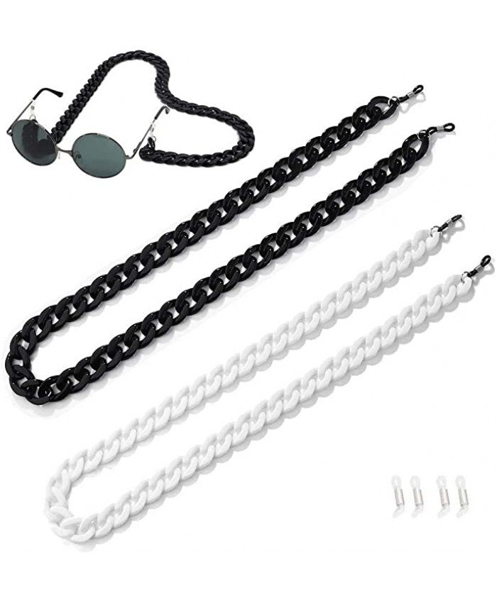 Daimay 2PCS Eyeglass Chain Sunglass Strap Holder Reading Glass Cords Lanyard Acrylic Twist Link Necklace Chain Metal Long Necklace Fashion Accessories – Black + White