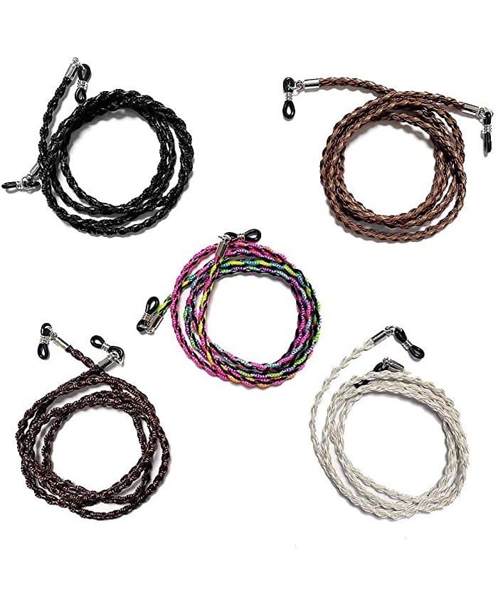 Daimay 5PCS Eyeglass Chain PU Leather Strap Holder Polyester Sports Glass Cords Lanyard Necklace Chain Long Necklace Fashion Accessories