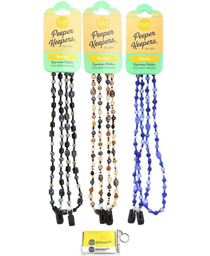 Eyeglass Retainer Sunglass Chain by Peeper Keepers Glass Beads Assortment Marble3 3pk Mix | w Microfiber Cloth Screwdriver