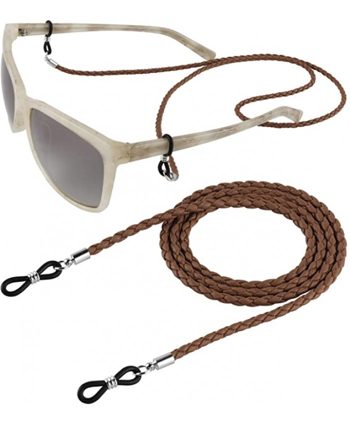 Eyeglass Strap PLENTY 2PCS PU Leather Eyeglass Retainer Eyewear String Anti-slip Holder Glasses CordBrown