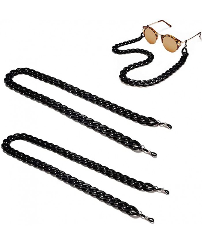 Jurxy 2PCS Eyeglass Chain Sunglass Strap Holder Reading Glass Cords Lanyard Acrylic Twist Link Necklace Chain Metal Long Necklace Fashion Accessories – Black