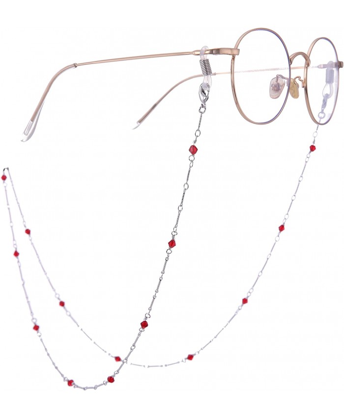 LIKGREAT Handmade Red Diamond Shape Eyeglass Chain Holder for Women Long Necklace Sunglass Cords