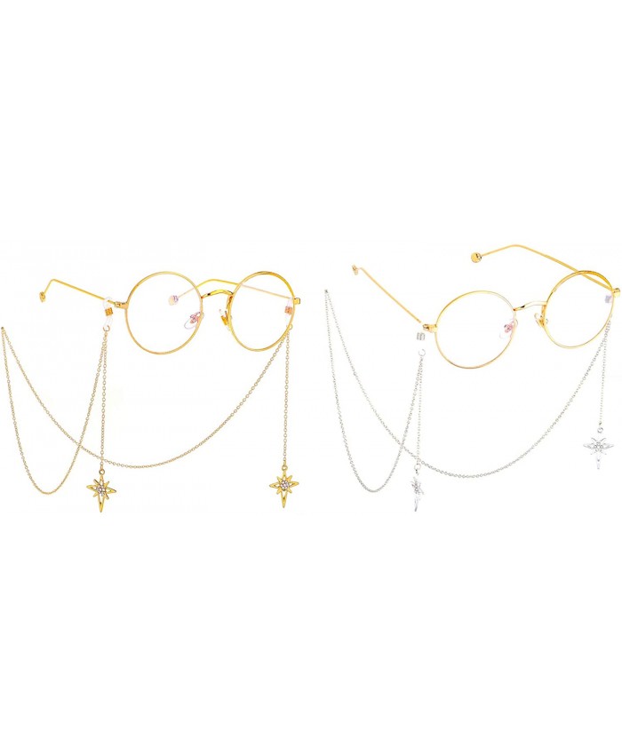 Naimo 2PCS Pentagram Star Pendant Eyeglass Chains Eyewear Metal Holder Strap Cords Reading Glasses Retainer Lanyards at Women’s Clothing store
