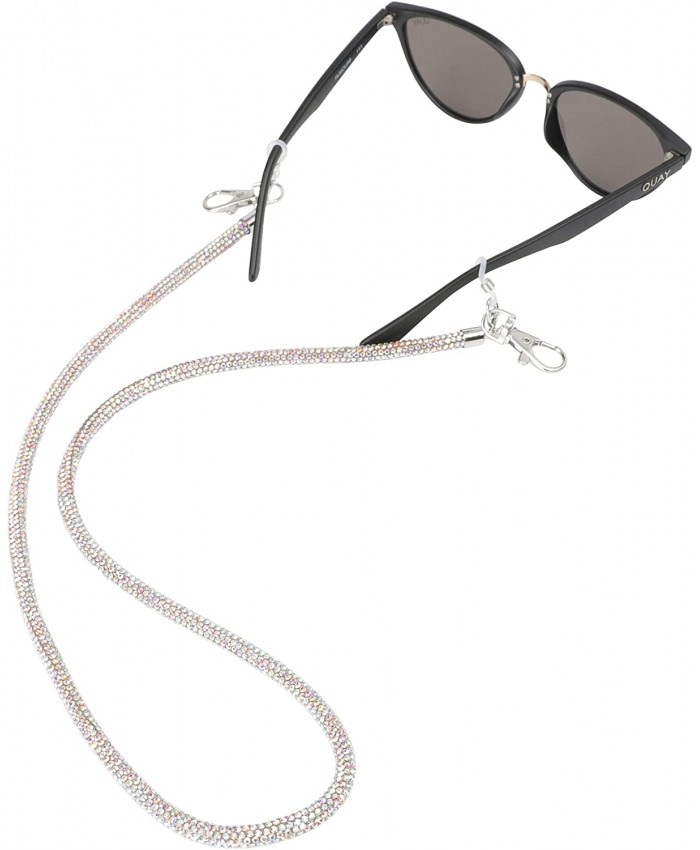 SP Sophia Collection Women's Elegant Bejewelled Rhinestone Tube Chain Sunglasses Face Mask Holder Strap in Iridescent