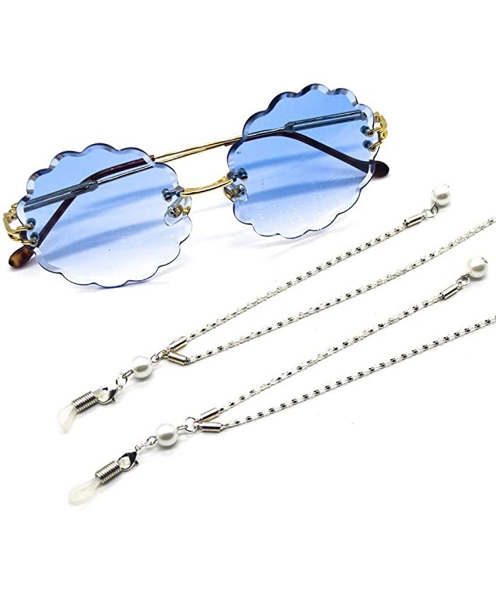 Ursumy Vintage Eyeglasses Necklace Sunglasses Holder Strap Pearl Glasses Chain for Women Silver