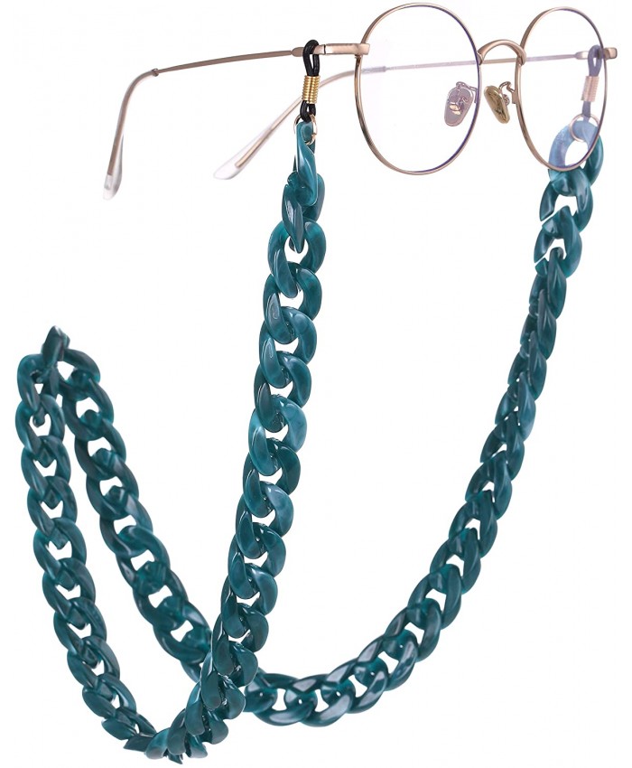 VASSAGO Acrylic Eyelass Neck Cord Fashion Mazarine Blue Link Chain Secure Eyeglass Sunglass Strap Holder Link Chain Long Necklace for Women Girls Black Rubber Gold Sheetmetal