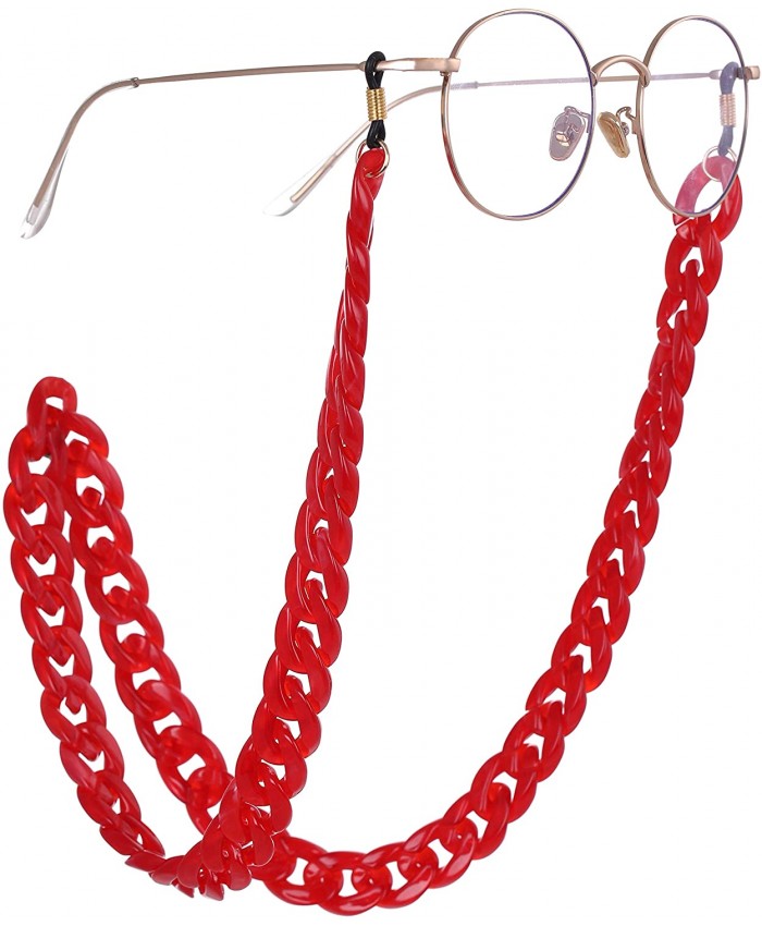 VASSAGO Acrylic Eyelass Neck Cord Fashion Red Link Chain Secure Eyeglass Sunglass Strap Holder Link Chain Long Necklace for Women Girls Black Rubber Gold metalsheet