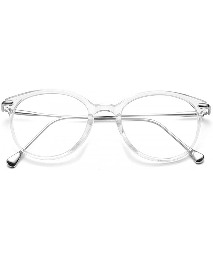 COASION Vintage Round Clear Glasses Non-Prescription Eyeglasses Frames for Women Men Transparent Silver