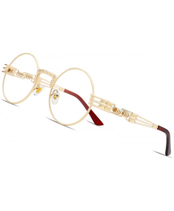 DIREBAN Steampunk Round Glasses for Men and Women Retro John Lennon Glasses Quavo Metal Frame Glass Frame Gold Frame Clear Lens 51