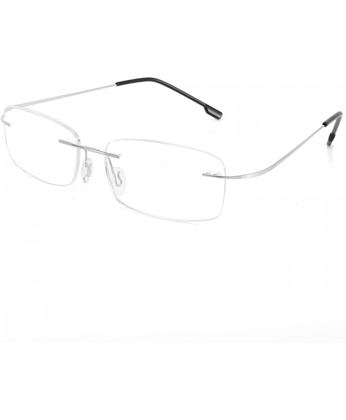 FEISEDY Lightweight Rimless Titanium Stainless Steel Anti-Blue Light Reading Glasses B2686Sliver 1.5x