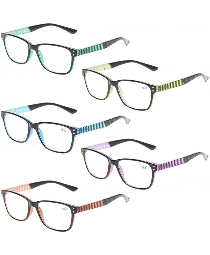 READING GLASSES 5 Pack Fashion Unisex Readers Spring Hinge With Stylish Pattern Designed Glasses 5 MIx Color 2.5