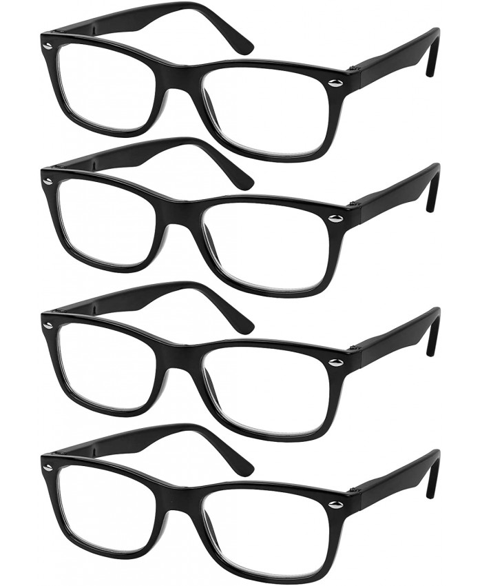 Reading Glasses Set of 4 Black Quality Readers Spring Hinge Glasses for Reading for Men and Women +3