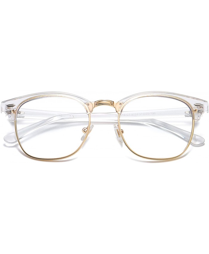 SOJOS Retro Semi Rimless Blue Light Blocking Glasses Half Horn Rimmed Eyeglasses SJ5018 with Crystal Frame Gold Rim Anti-Blue Light Lens