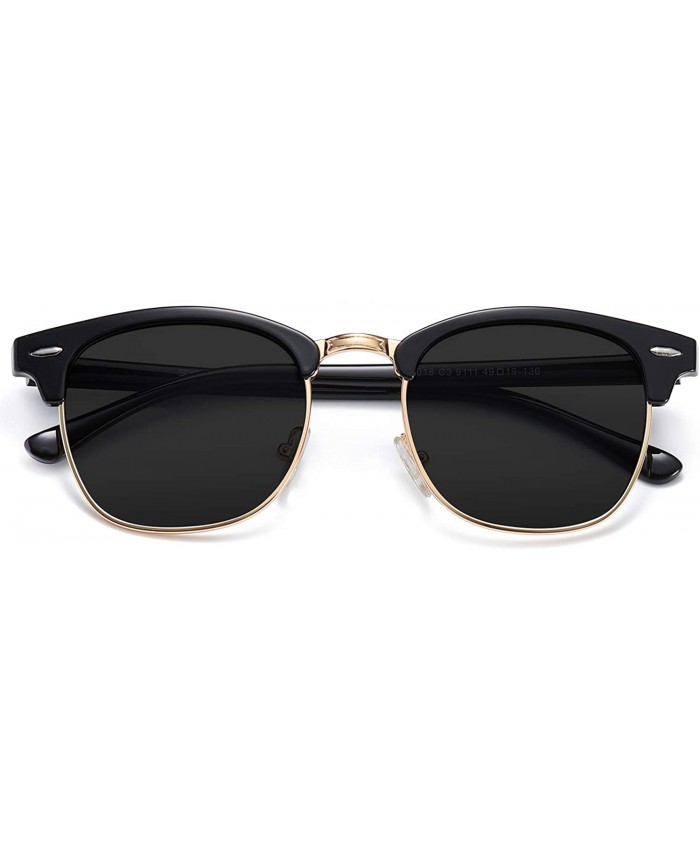 SOJOS Retro Semi Rimless Polarized Sunglasses Horn Rimmed UV400 Glasses SJ5018 with Black Frame Grey Lens