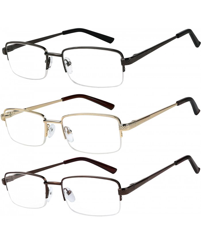 Success Eyewear Reading Glasses Set of 3 Half Rim Metal Glasses for Reading Quality Spring Hinge Readers Men and Women +2.5