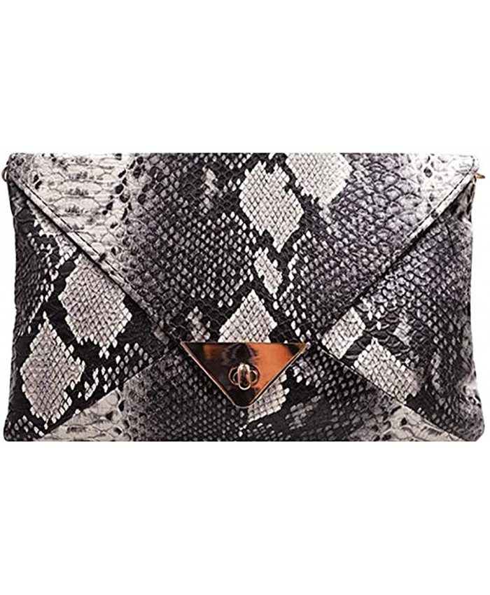 Aisa Women Snakeskin Pattern Handbag Envelope Clutch Bag with Metal Chain Strap Retro Purse Shoulder Bag