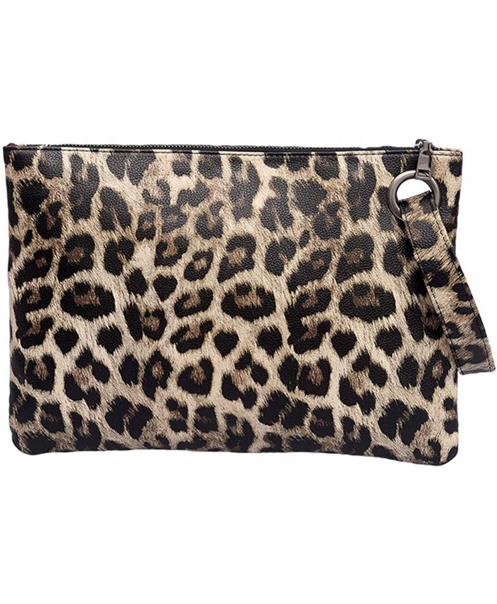 Ayliss Women's Animal Print Oversized Clutch Purse Bag Evening Handbag Wristlet PU Leather Zebra Leopard ZippersBeige Leopard Handbags