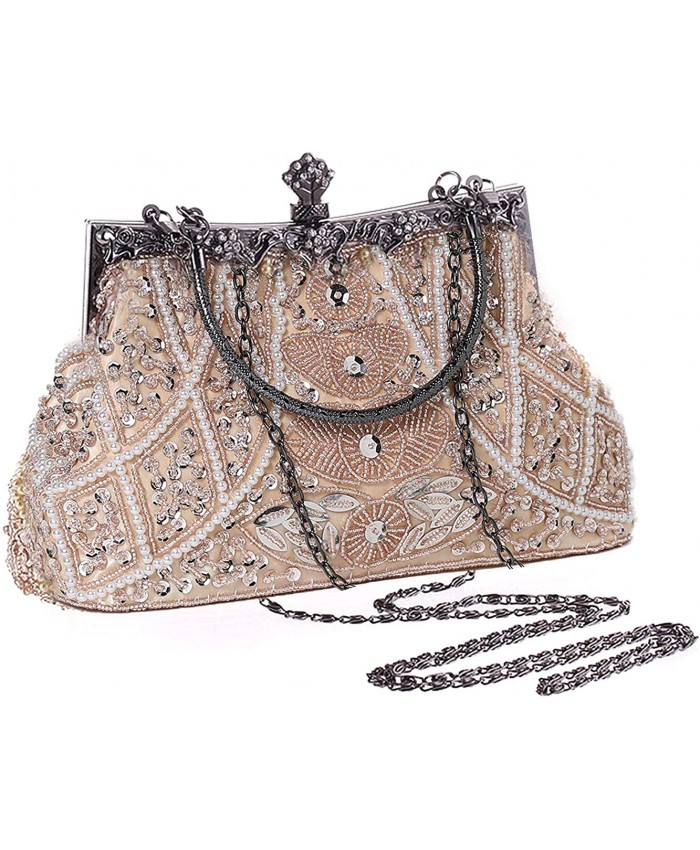 BABEYOND 1920s Flapper Clutch Gatsby Pearl Handbag Roaring 20s Evening Clutch Beaded Bag 1920s Gatsby Costume Accessories Beige Handbags