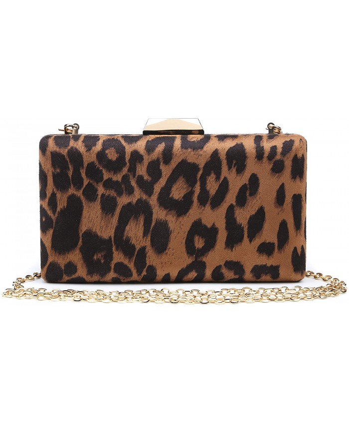 Box Clutch Purse Faux Suede Leopard Handbags