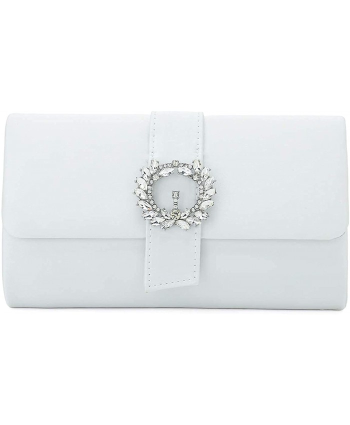 Charming Tailor Evening Bag Diamantes Embellished Satin Clutch Purse for Woman Classy Party Handbag with Beaded Brooch White Handbags