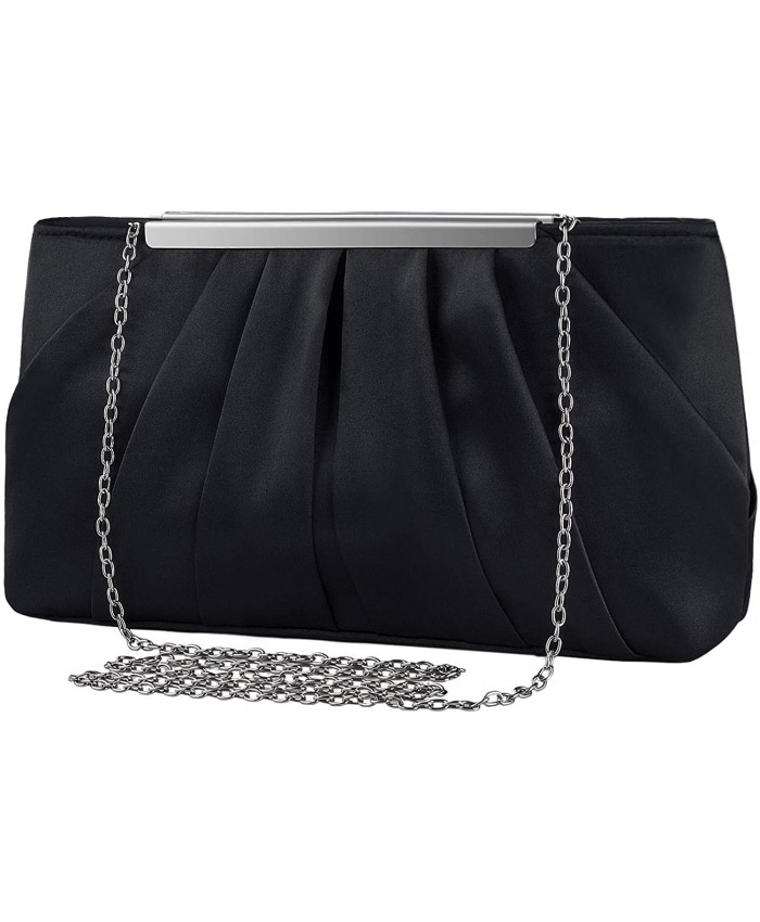 Crownguide Clutch Evening Bag Elegant Pleated Satin Formal Handbag Classy Purses for Women Black