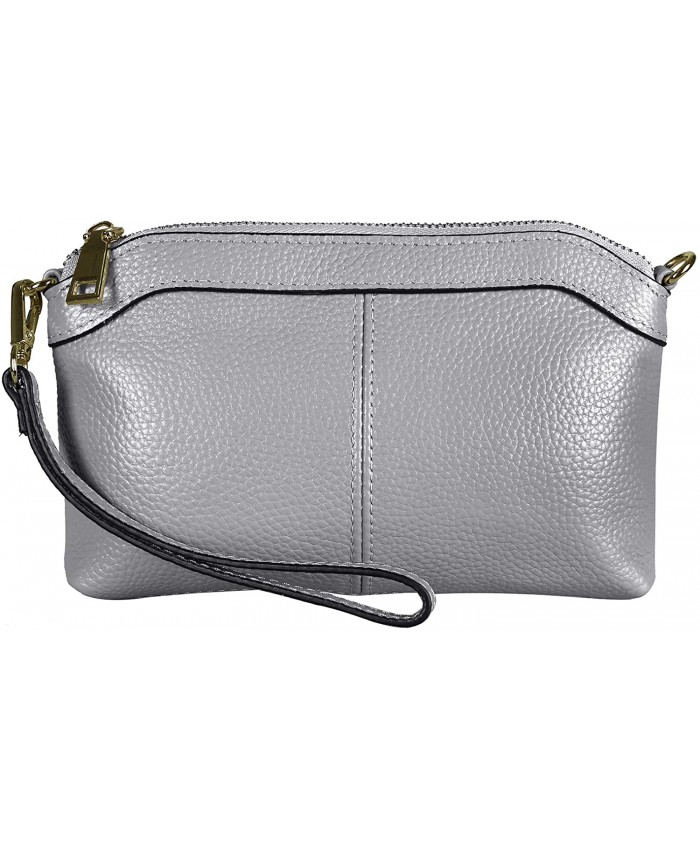 Diter Womens Leather Wristlet Zipper Clutch Wallet Crossbody Bag Purse Light Grey Medium Handbags