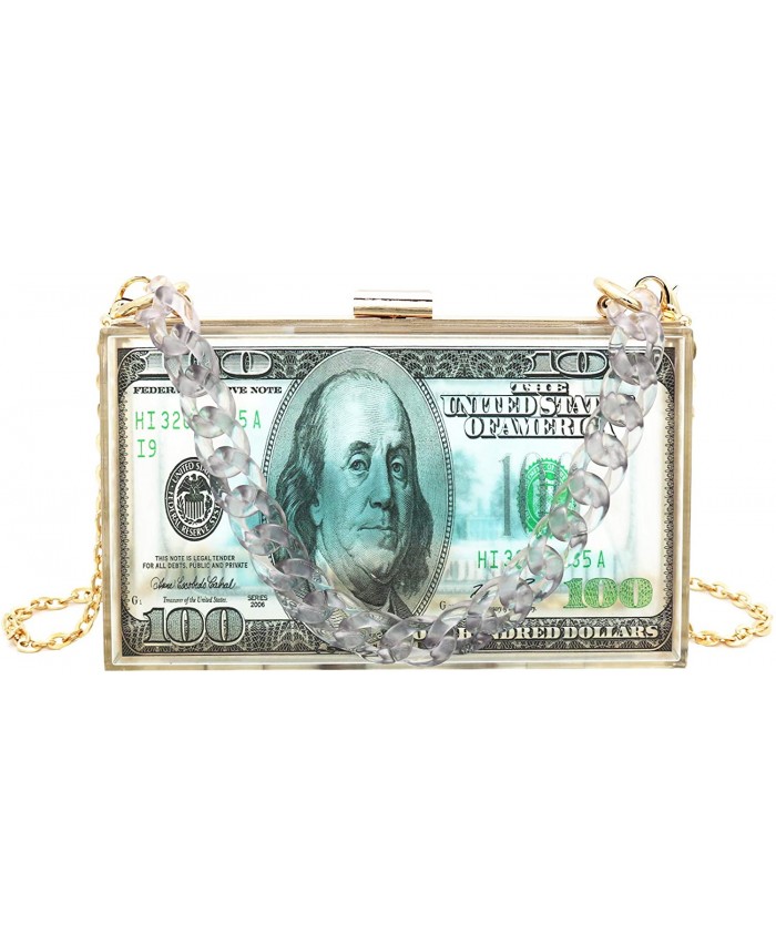 Dollar Bill Money Clear Clutch Purses Women Crossbody Small Cute Acrylic Box Evening Bag Transparent Handbag Handbags