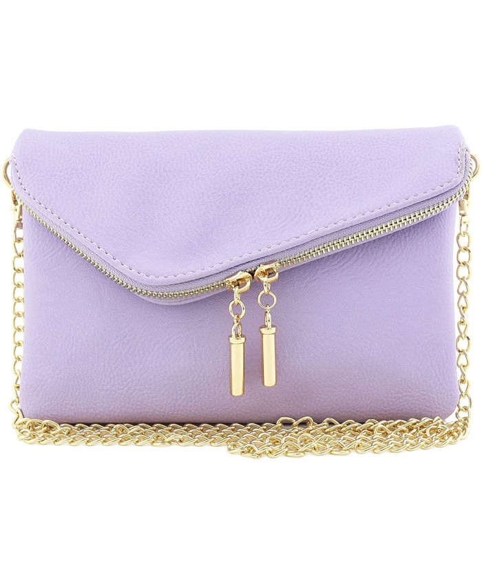 Envelope Wristlet Clutch Crossbody Bag with Chain Strap Lavender Handbags
