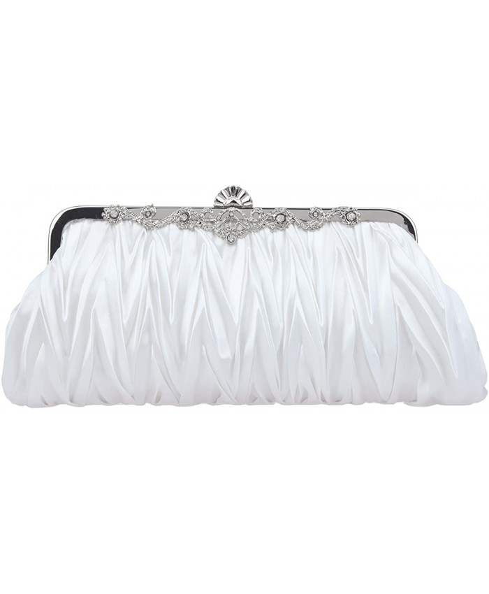 Fawziya Satin Pleated Clutch Purses For Women Evening Clutches For Wedding And Party-White Handbags