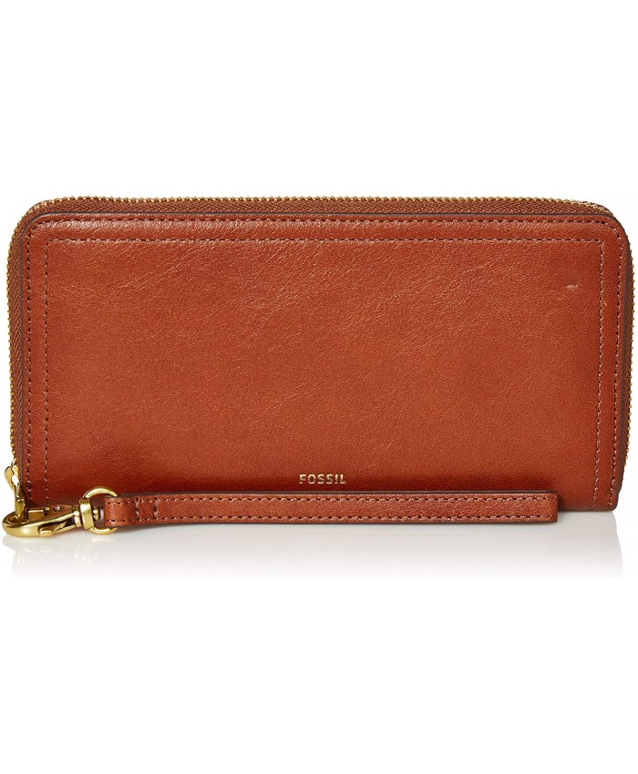 Fossil Women's Logan Faux Leather RFID Zip Around Clutch Wallet Brown Handbags