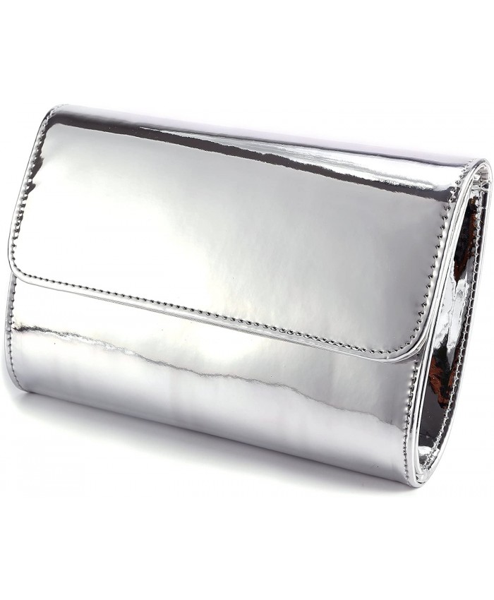 Fraulein38 Women's Metallic Silver Clutch Evening Bag Crossbody Shoulder Bags Mirror Leather Handbag Purse