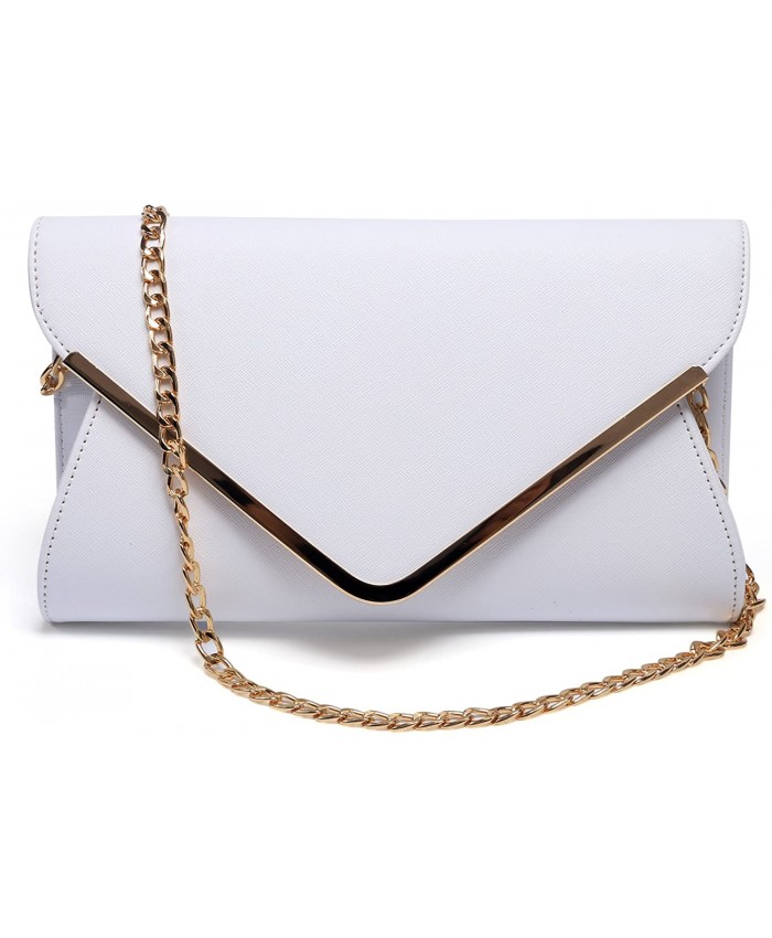 GESU Womens Faux Leather Envelope Clutch Bag Evening Handbag Shoulder Bag Wristlet Dress Purse Large White. Handbags