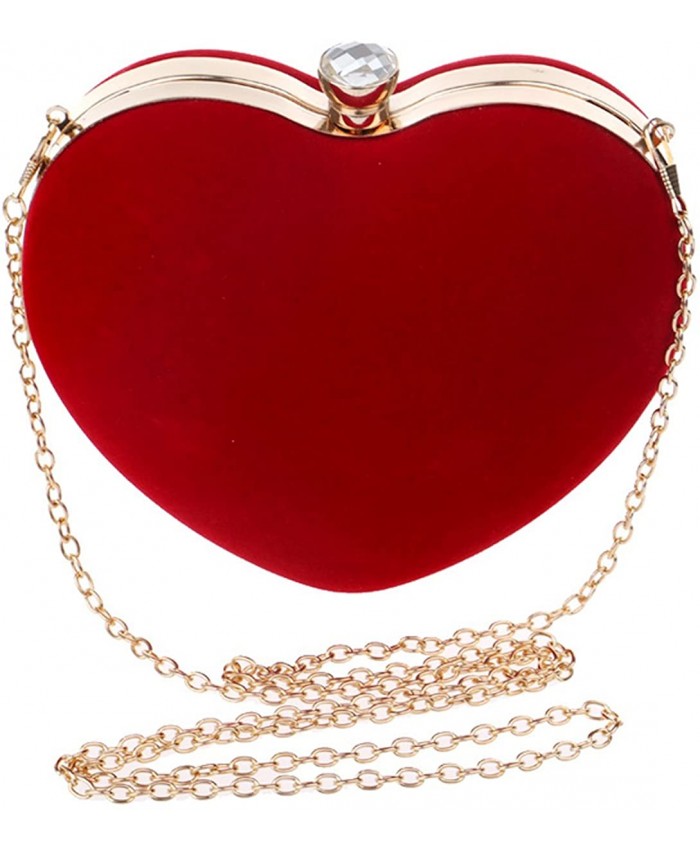 Goodbag Heart Shaped Evening Purse Velvet Clutch Purse Solid Evening Bag Red Handbags
