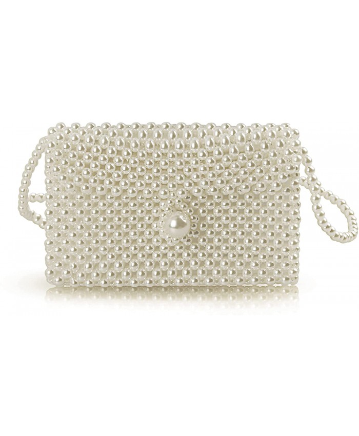 Hogoo Luxury White Pearl Purses Shoulder Bag for Women Pearl Bag Crossbody Beaded Clutch Evening Bag White Set1 Handbags