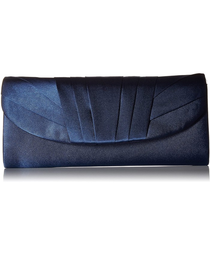 Jessica McClintock Angel Womens Satin Tuxedo Flap Evening Clutch Bag With Shoulder Chain Included Navy Handbags