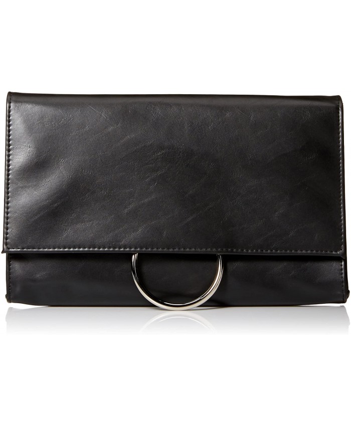Jessica McClintock Nora Solid Large Envelope Clutch with Ring Closure Black Handbags