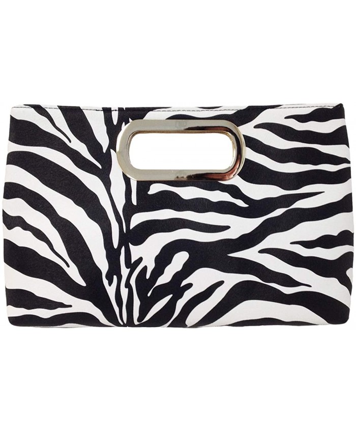 JNB Top Handle Zebra Print Clutch Wht bk Handbags