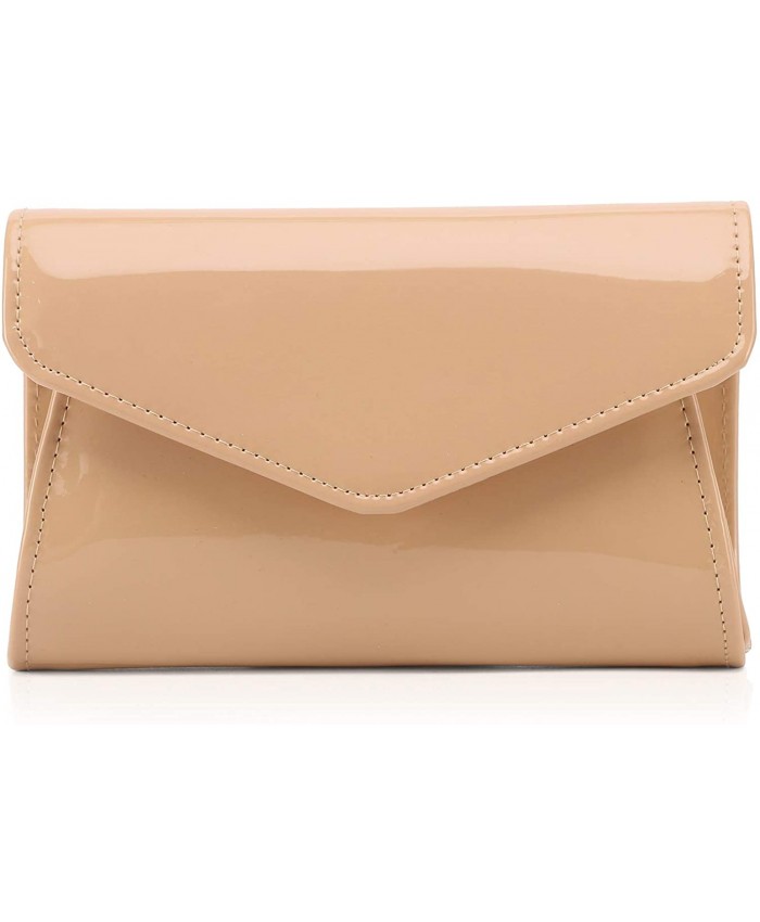 Labair Patent Leather Envelope Clutch Bag Shiny Purses for Women Solid Color. Nude