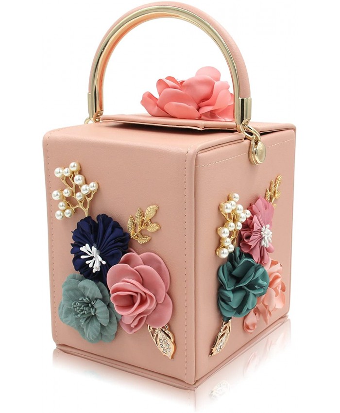 Milisente Evening Clutch Bag for Women Floral Square Box Evening Bags Crossbody Shoulder handBags Flower Wedding Clutch Purse Light Pink Handbags