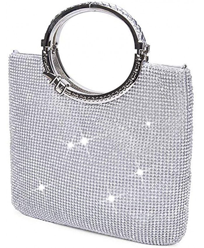 P&R Luxury Full Rhinestones Women's Fashion Evening Clutch Bag Party Prom Wedding Purse - Best Gife For Women silver Handbags