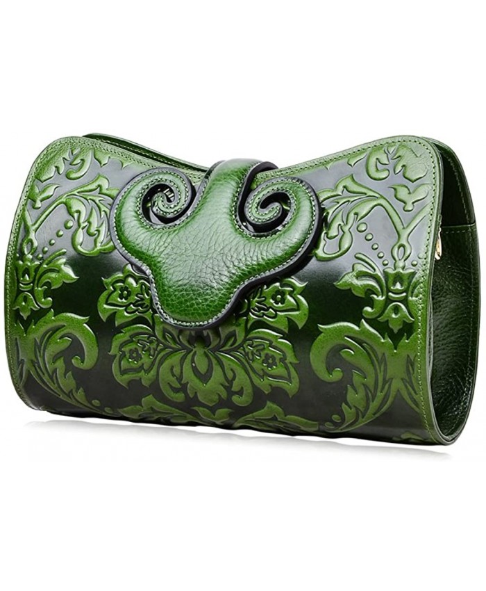 PIJUSHI Womens Crossbody Evening Bag Embossed Floral Party Purse Clutch Bags 22271 Green Handbags