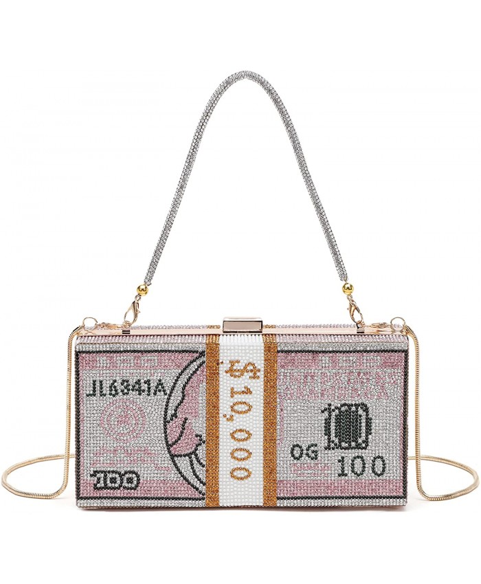 Rhinestone Money Clutch Purse Bling Bling Box Handbag for Women Glitter Sparkling Crystal Diamond Stack Dollar Evening Bag Pink Handbags